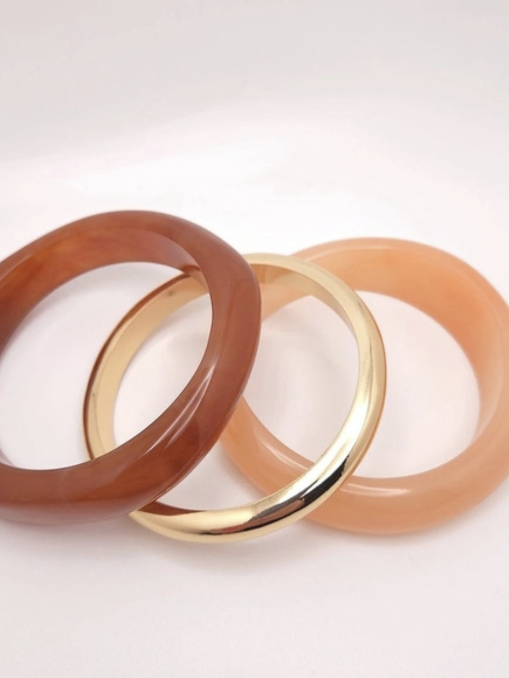 Bangle Bracelet Set 3-Peaqce Brown Peach Gold-Tone 7 3/4"